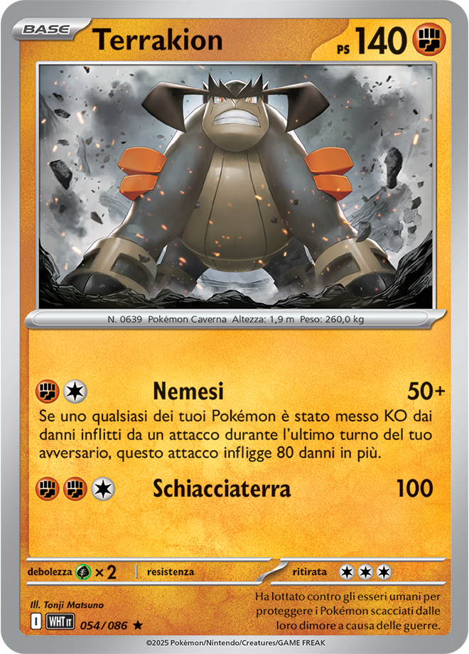 Terrakion WHT 054/086 Reverse Holo Master Ball - ITA - Near Mint - Scarlatto e Violetto - Fuoco Bianco - Carta Pokemon