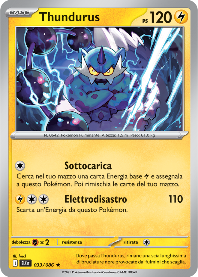 126Thundurus BLK 033/086 Reverse Holo Master Ball - ITA - Near Mint - Scarlatto e Violetto - Luce Nera - Carta Pokemon