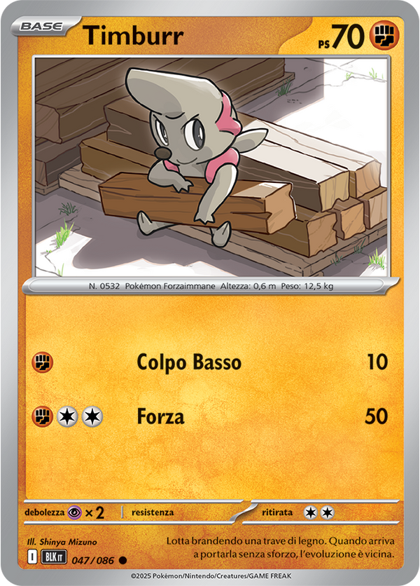 171Timburr BLK 047/086 Reverse Holo - ITA - Near Mint - Scarlatto e Violetto - Luce Nera - Carta Pokemon