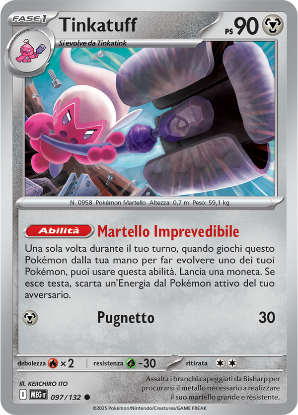 Tinkatuff MEG 097/132 Reverse Holo - ITA - Near Mint - Megaevoluzione - Carta Pokemon