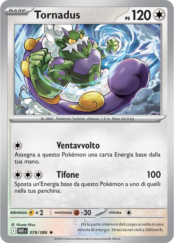 Tornadus WHT 078/086 Reverse Holo - ITA - Near Mint - Scarlatto e Violetto - Fuoco Bianco - Carta Pokemon