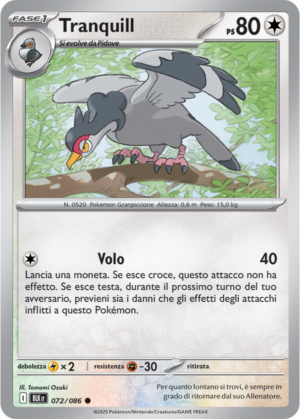 268Tranquill BLK 072/086 Reverse Holo - ITA - Near Mint - Scarlatto e Violetto - Luce Nera - Carta Pokemon