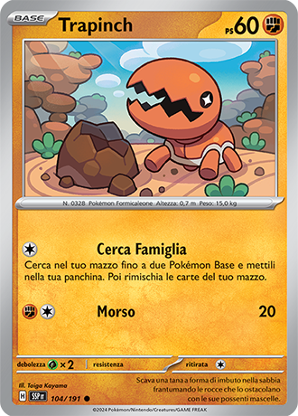Trapinch 104/191 Reverse Holo - ITA - Near Mint - Scarlatto e Violetto - Scintille Folgoranti - Carta Pokemon