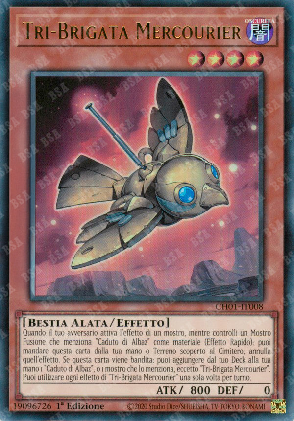 Tri-Brigata Mercourier CH01-IT008 Ultra Rare - 1a Edizione - ITA - Near Mint - I Deck delle Cronache: il Caduto & la Virtuosa - Carta Yu-Gi-Oh!