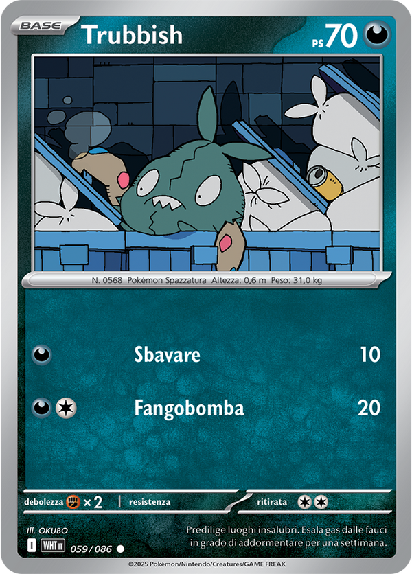 Trubbish WHT 059/086 Reverse Holo - ITA - Near Mint - Scarlatto e Violetto - Fuoco Bianco - Carta Pokemon