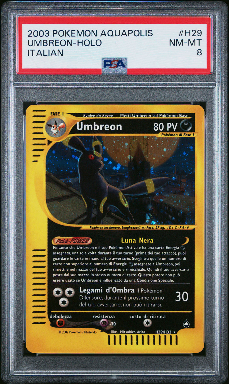 Umbreon H29/H32 Holo - ITA - Near Mint - Gradata PSA 8 - e-Card - Aqua
