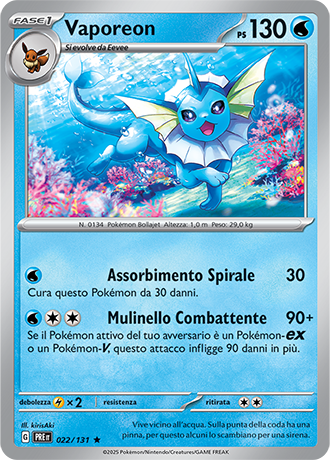 Vaporeon 022/131 Reverse Holo - ITA - Near Mint - Scarlatto e Violetto - Evoluzioni Prismatiche - Carta Pokemon