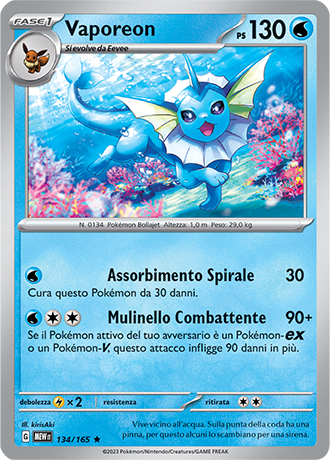 Vaporeon 134/165 Holo - ITA - Mint - Scarlatto e Violetto - 151 - Carta Pokemon