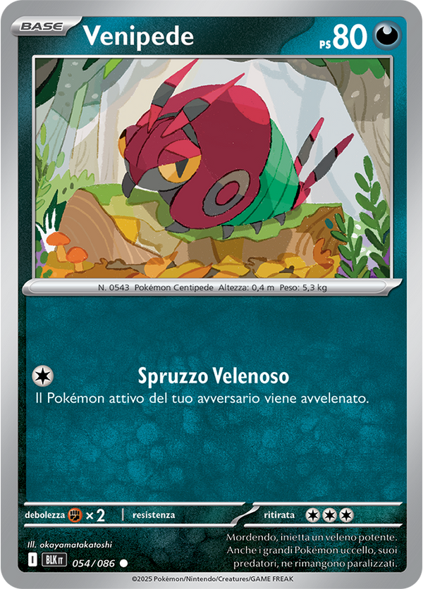 201Venipede BLK 054/086 Reverse Holo Master Ball - ITA - Near Mint - Scarlatto e Violetto - Luce Nera - Carta Pokemon