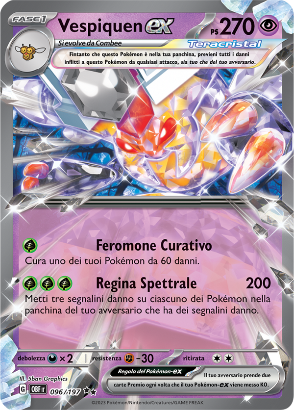 Vespiquen-ex 096/197 - ITA - Near Mint - Scarlatto e Violetto - Ossidiana Infuocata - Carta Pokemon