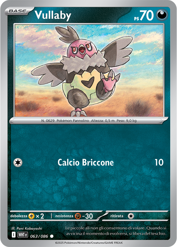 Vullaby WHT 063/086 Reverse Holo - ITA - Near Mint - Scarlatto e Violetto - Fuoco Bianco - Carta Pokemon