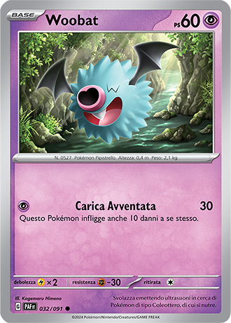 Woobat 032/091 Reverse Holo - ITA - Near Mint - Scarlatto e Violetto - Destino di Paldea - Carta Pokemon