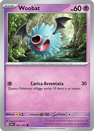 Woobat 032/091 Reverse Holo - ITA - Mint - Scarlatto e Violetto - Destino di Paldea - Carta Pokemon