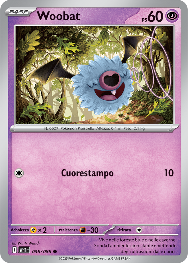 Woobat WHT 036/086 Reverse Holo - ITA - Near Mint - Scarlatto e Violetto - Fuoco Bianco - Carta Pokemon