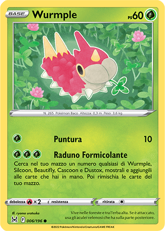 Wurmple 006/196 Reverse Holo - ITA - Near Mint - Spada e Scudo - Origine Perduta - Carta Pokemon