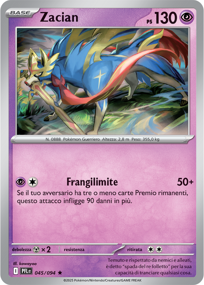 Zacian PFL 045/094 Reverse Holo - ITA - Near Mint - Megaevoluzione - Fiamme Spettrali - Carta Pokemon