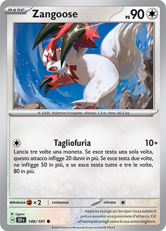 Zangoose 149/191 Reverse Holo - ITA - Near Mint - Scarlatto e Violetto - Scintille Folgoranti - Carta Pokemon