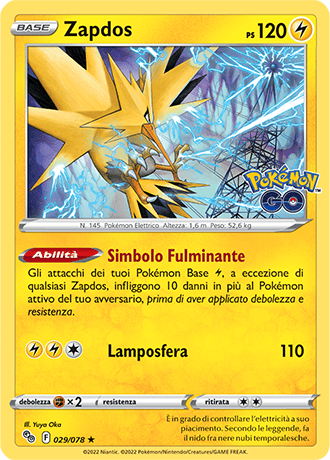 Zapdos 029/078 Holo - ITA - Near Mint - Spada e Scudo - Pokemon GO - Carta Pokemon