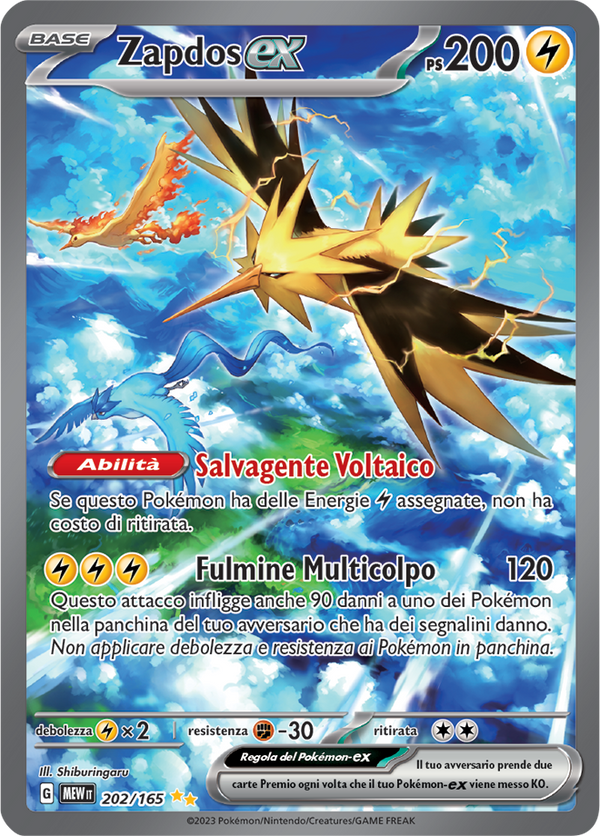 Zapdos EX 202/165 Alternative Art - ITA - Mint - Scarlatto e Violetto - 151 - Carta Pokemon