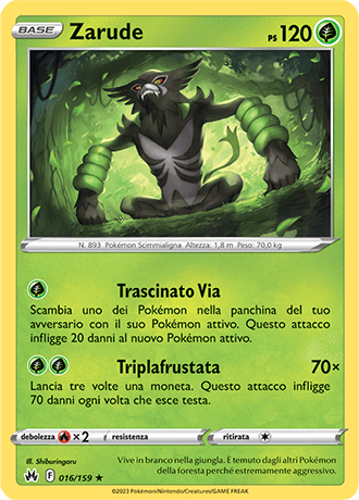Zarude 016/159 Holo - ITA - Near Mint - Spada e Scudo - Zenit Regale - Carta Pokemon