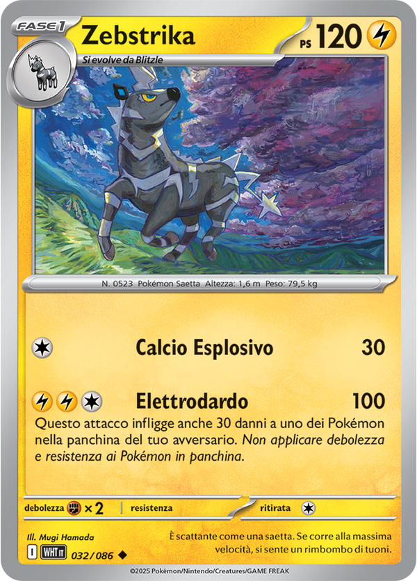 Zebstrika WHT 032/086 Reverse Holo - ITA - Near Mint - Scarlatto e Violetto - Fuoco Bianco - Carta Pokemon