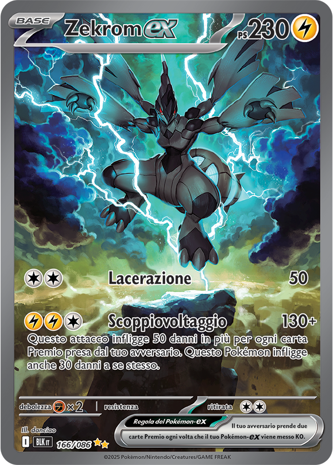 398Zekrom-ex BLK 166/086 Alternative Art - ITA - Near Mint - Scarlatto e Violetto - Luce Nera - Carta Pokemon