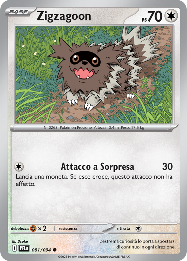 Zigzagoon PFL 081/094 Reverse Holo - ITA - Near Mint - Megaevoluzione - Fiamme Spettrali - Carta Pokemon