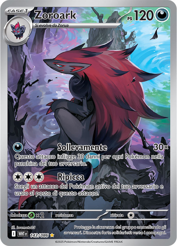 Zoroark WHT 143/086 - ITA - Near Mint - Scarlatto e Violetto - Fuoco Bianco - Carta Pokemon