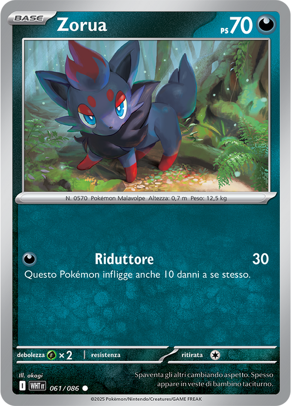 Zorua WHT 061/086 Reverse Holo Poke Ball - ITA - Near Mint - Scarlatto e Violetto - Fuoco Bianco - Carta Pokemon