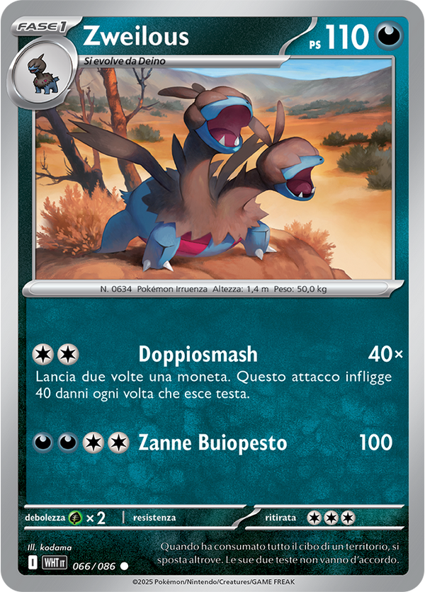 Zweilous WHT 066/086 Reverse Holo Master Ball - ITA - Near Mint - Scarlatto e Violetto - Fuoco Bianco - Carta Pokemon